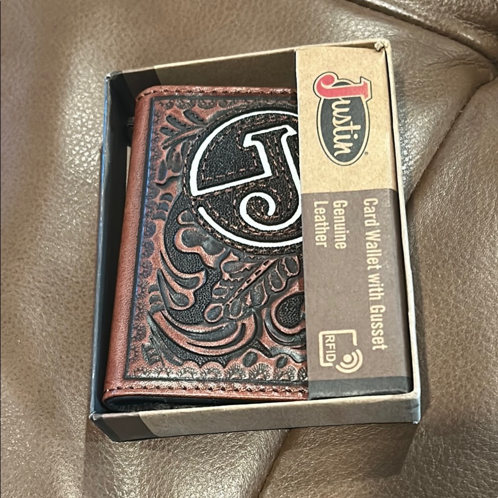 Justin Boots Embossed Leather Card Wallet  - Brown and Black